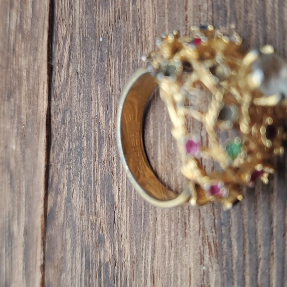 Size 7 R544 1970s gem cluster Victorian styled ring 18k hge missing‎ some stones - Picture 4 of 5
